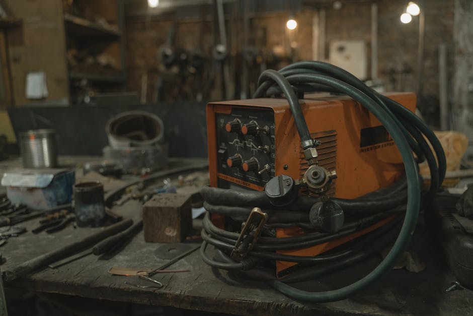 MIG welding beginner setup, welding machine workspace