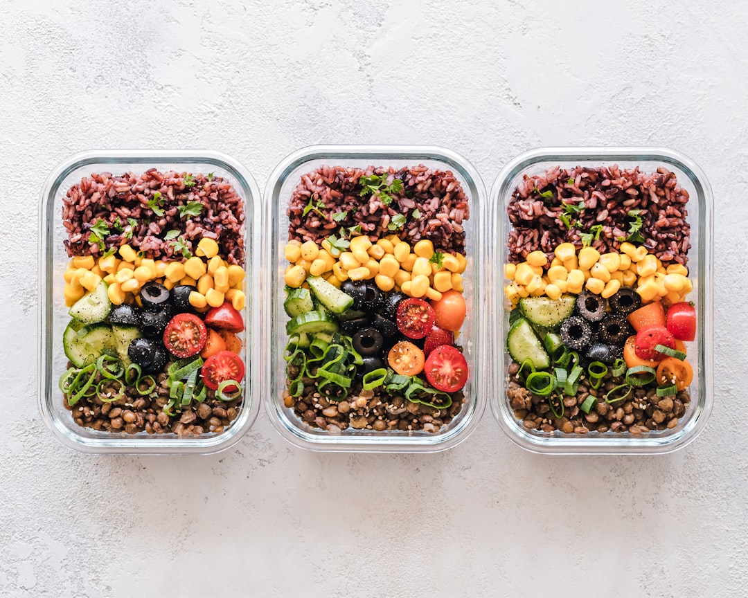 meal prep containers, colorful healthy food, organized fridge